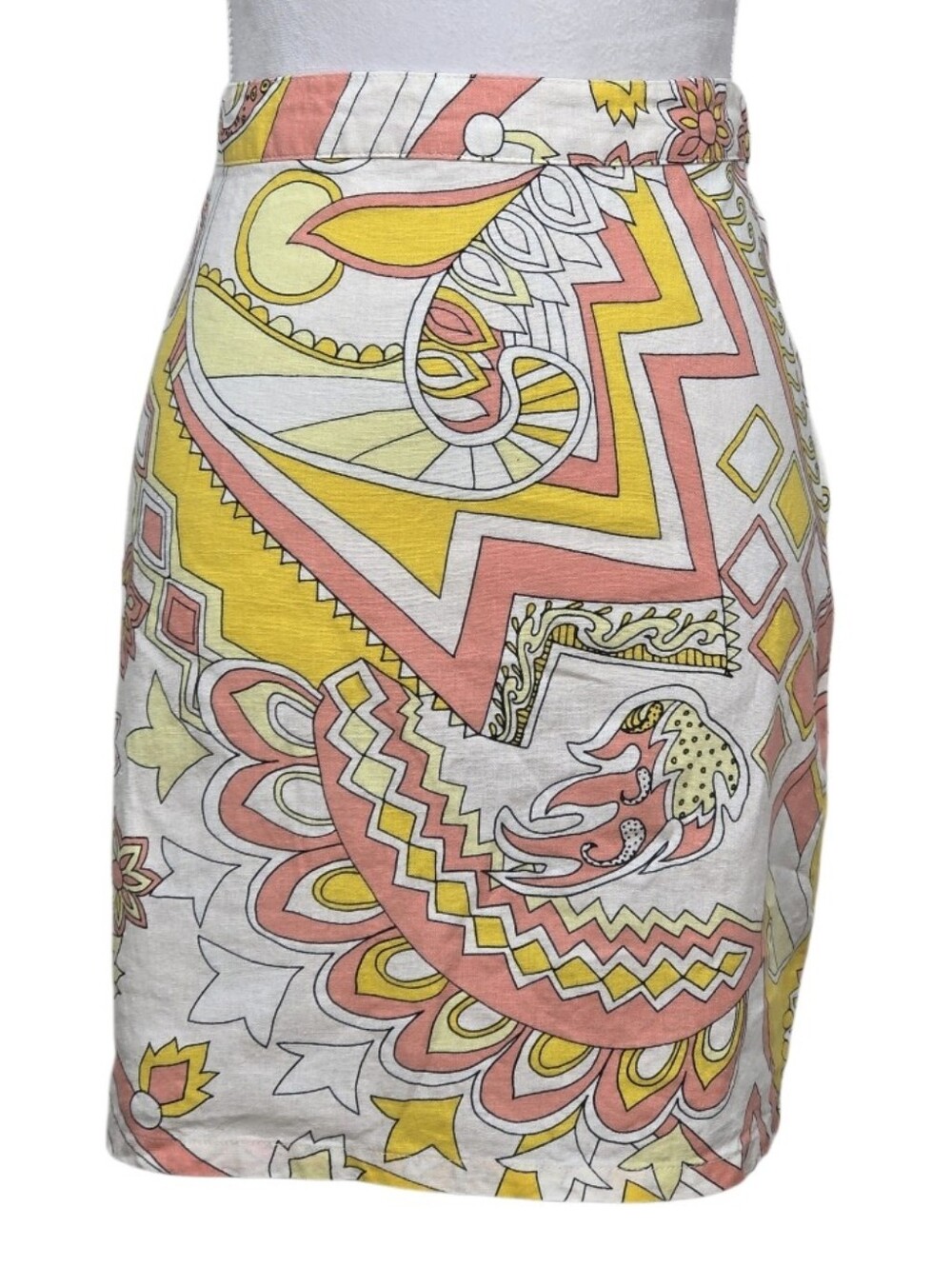 ModCloth My How Marvelous Coral and Yellow Abstract-Print Pencil Skirt Size 12
